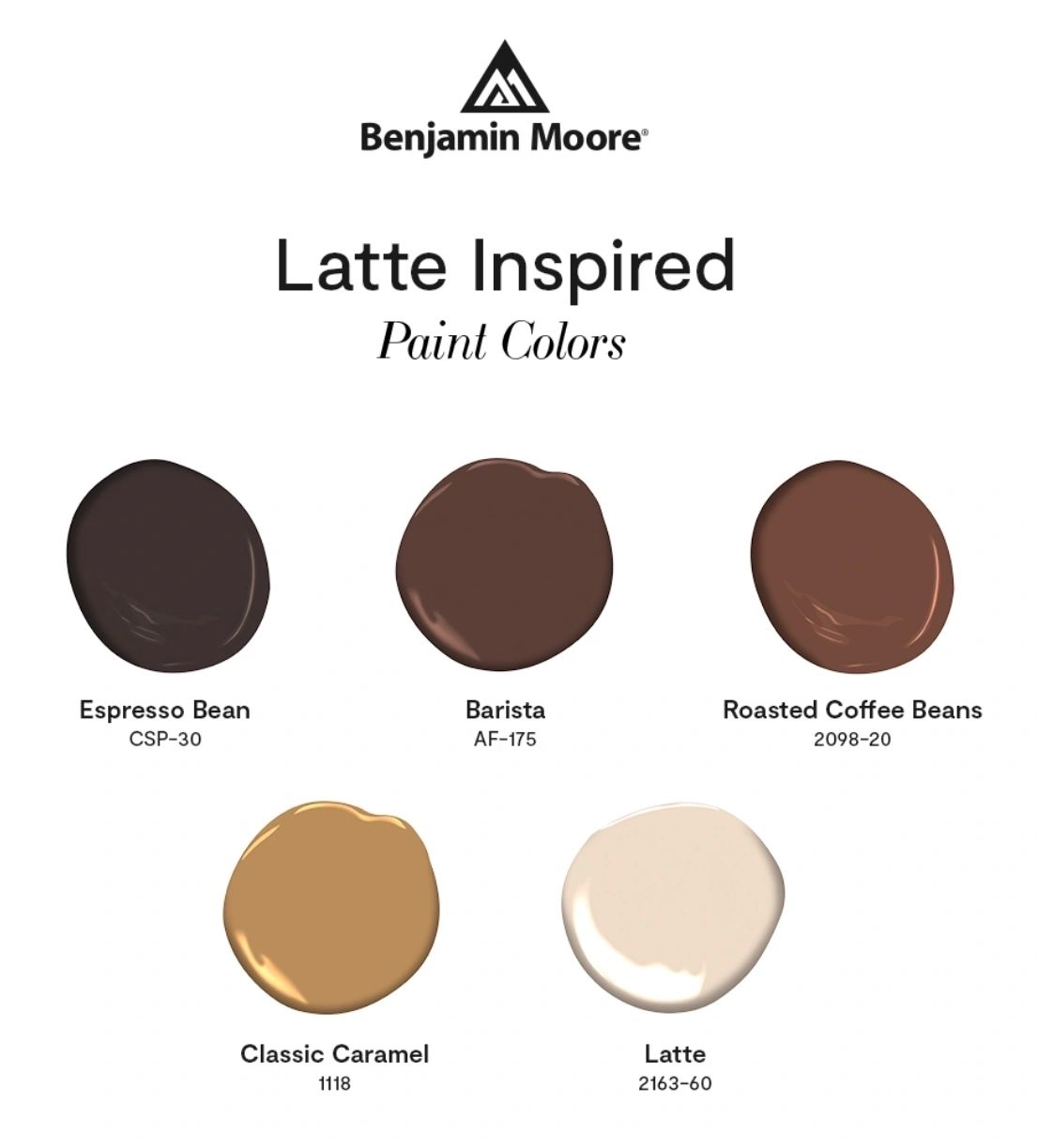 A color chart of the five paint colors in latte.