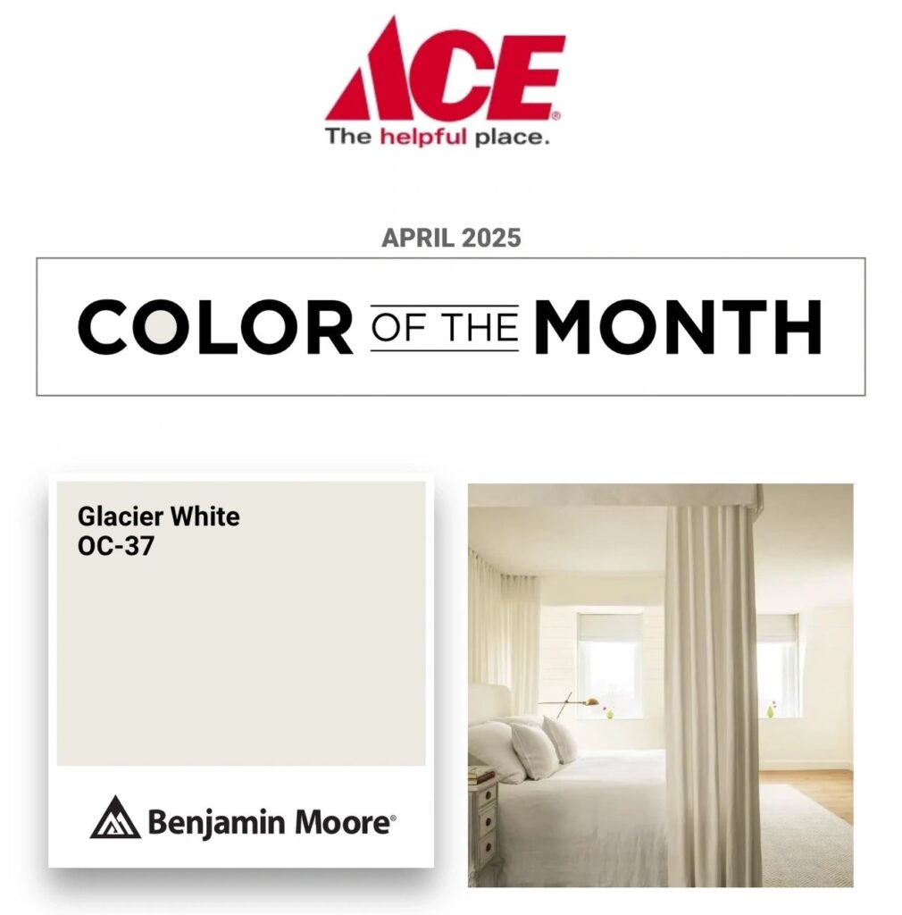 Ace Hardware April 2025 Color of the Month. A picture of the ace hardware logo and an image of a bedroom.