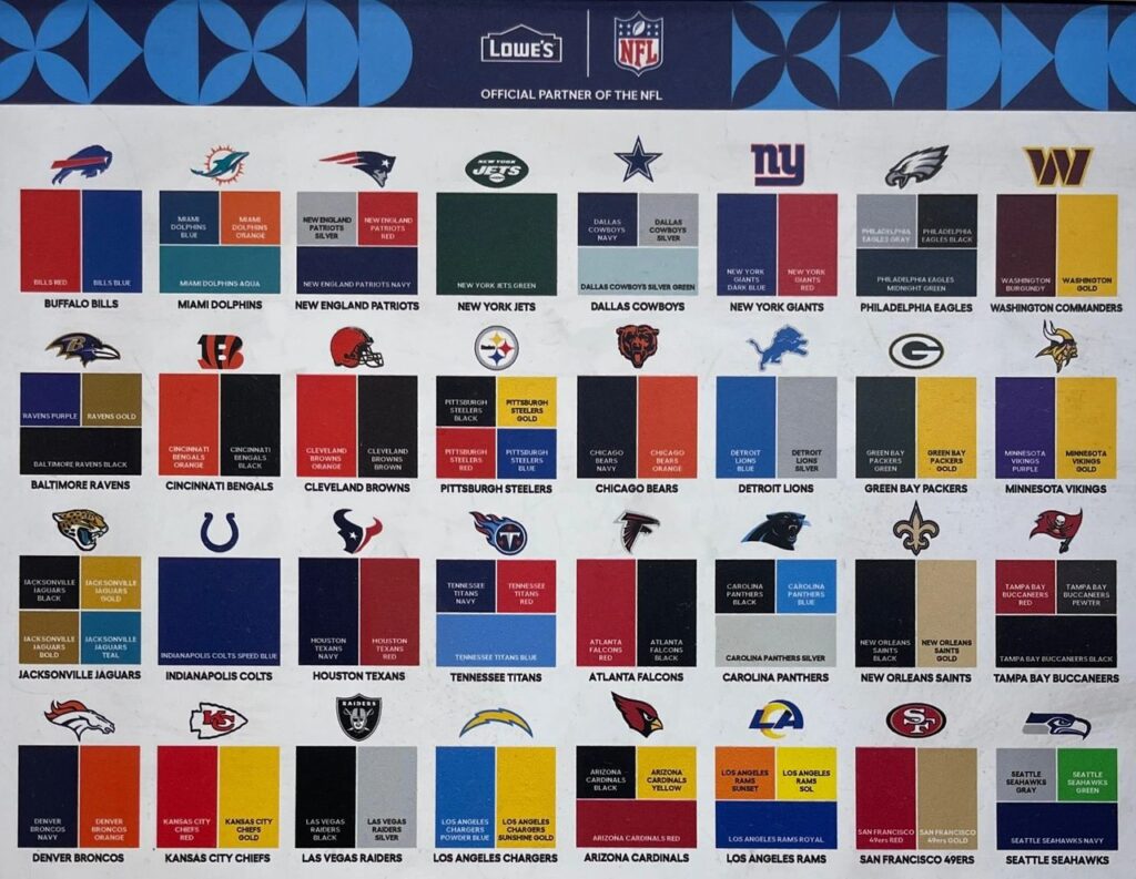 Lowe's Vaslpar NFL Team Paint Colors. A series of coffee inspired paint colors.