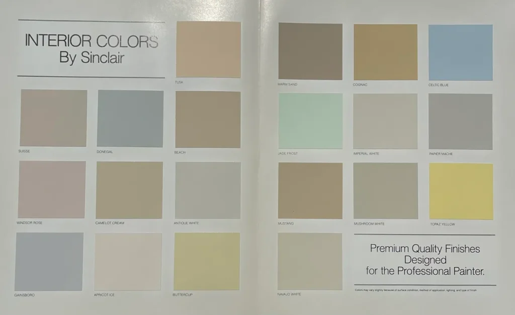 1984 Sinclair Paint Interior Color Chart.