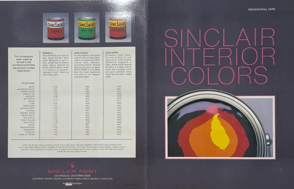 Front and Back Cover of 1984 Sinclair Paint Color Chart.