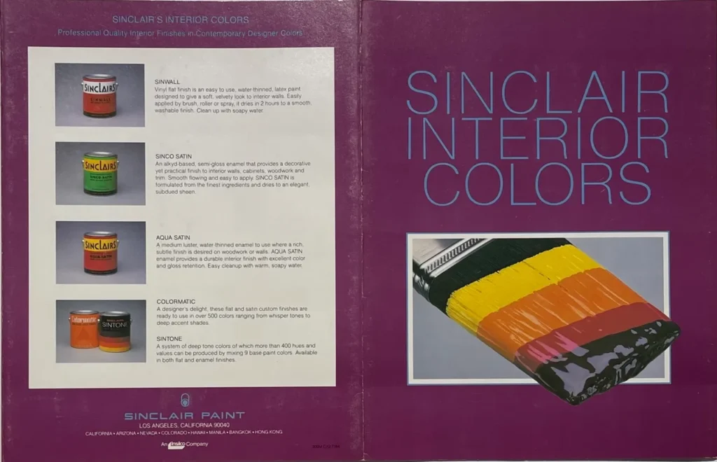 Front and Back Cover of Sinclair Paint Interior Color Chart from 1984.