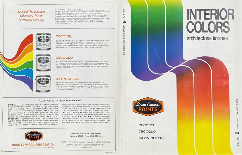 1980's Dunn Edwards Interior Color Chart Front & Back.