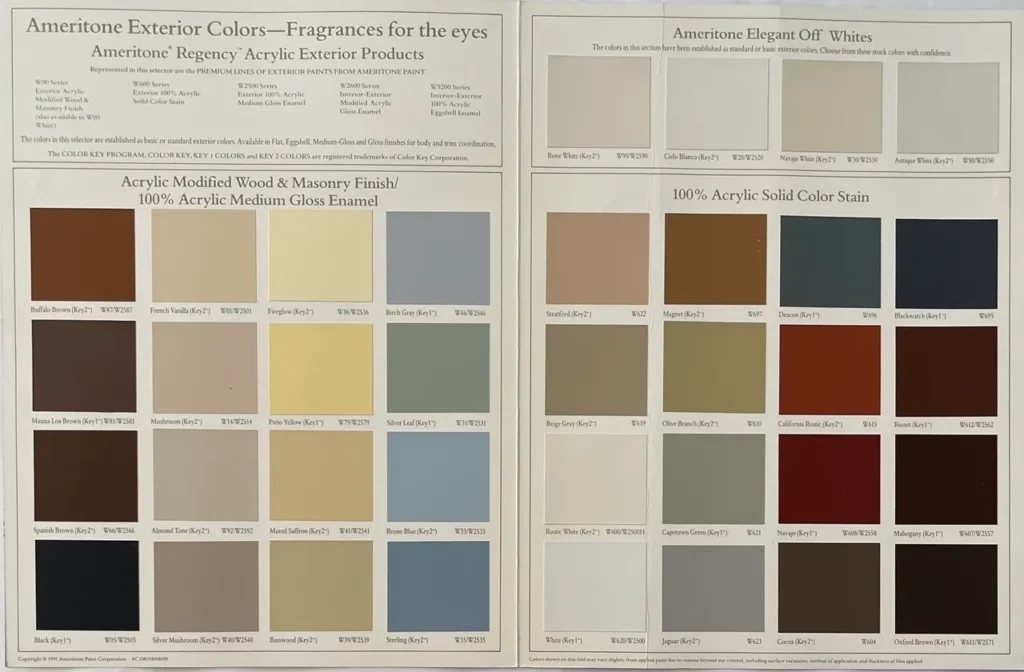 1991 Ameritone Exterior Color Chart. 