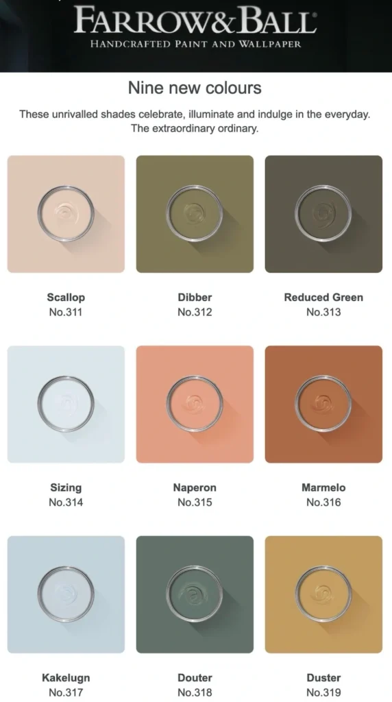 European Paint Colors Farrow & Ball 2025 New Colors.