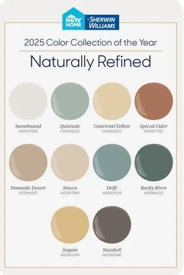 2025 HGTV Home Sherwin Williams Trending Colors.